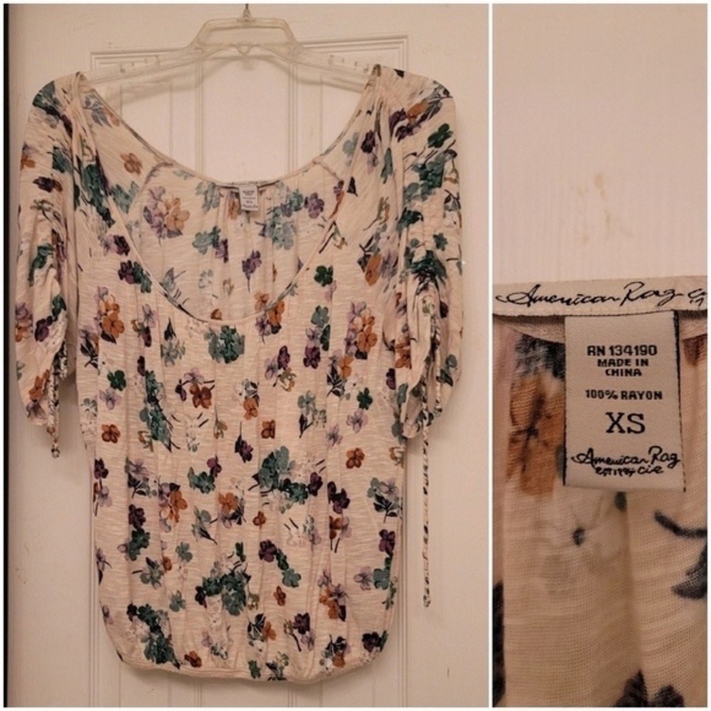American Rag Floral Women's Blouse - Cream and Multicolor